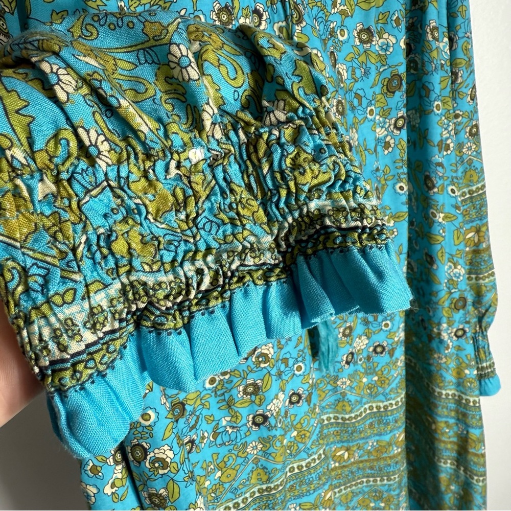 Natural Life Dara V-Neck Mini Dress Large Blue Green Tassels - Picture 7 of 8